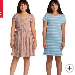 Roxy Aqua and White Striped Tee dress and floral dress (2 pack)